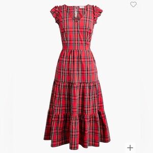 J Crew Factory red Tartan flutter
sleeve midi dress Sz 6